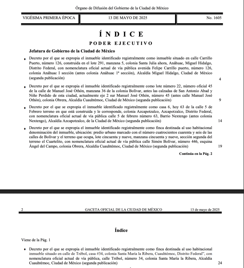 Gaceta Oficial CDMX del 13 de mayo de 2025